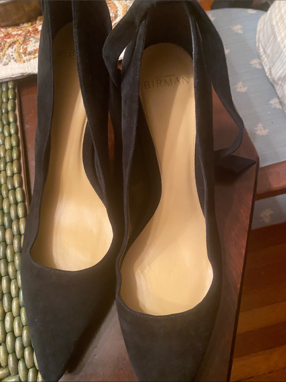 Alexandre Birman Black Suede Pointed-Toe Ankle Tie Pumps